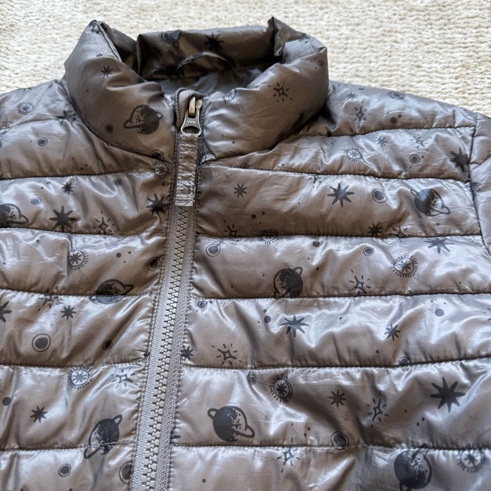 Lands’ End Packable Puffer Jacket‎ Kids M 10-12 Gray Outer Space Print Primaloft